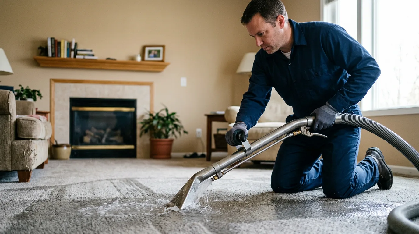 Water damage restoration technician working near Guilford, IN